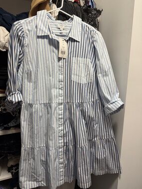 crown & ivy Blue and White Striped Button-Up Shirt
